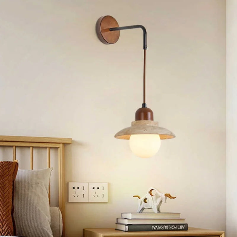 Afralia™ White Glass LED Wall Lights Wood Nordic Modern Bedside Lamp Sconce