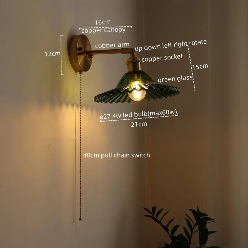 Afralia™ LED Green Glass Wall Light for Home Decor, Japanese Style, Bedroom, Living Room