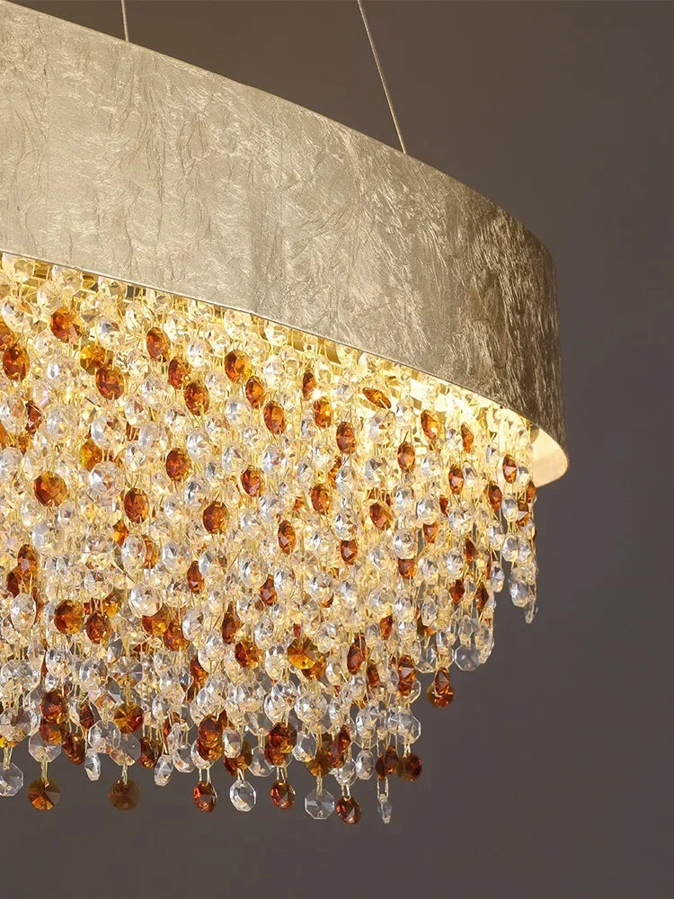 Afralia™ Circular Crystal Chandelier Pendant Lamp for Living Room, Hotel Lobby, Kitchen Island