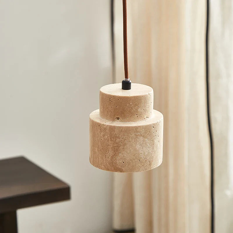 Afralia™ Yellow Travertine LED Pendant Light: Wabi Sabi Dining Room Decor