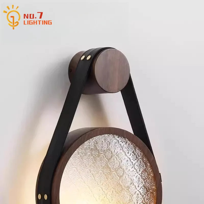 Afralia™ Medieval Walnut/black LED Wall Lamp for Bedroom and Living Room