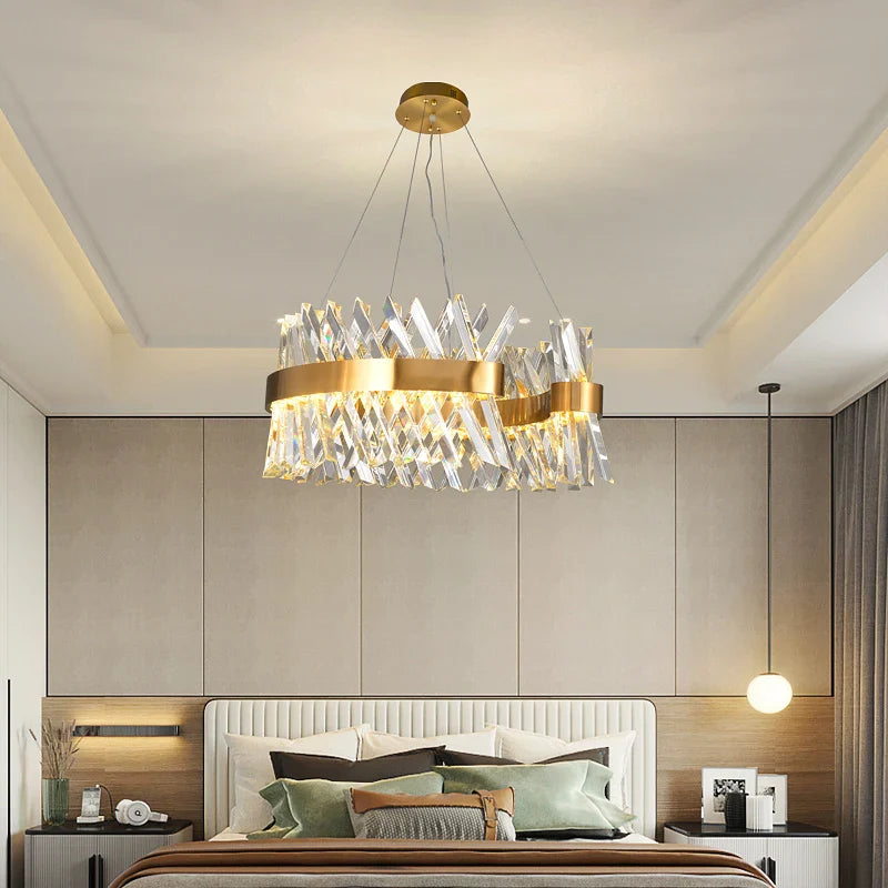 Afralia™ Crystal Pendant Light: Dimmable Semi Round LED Hanging Lamp for Living Room