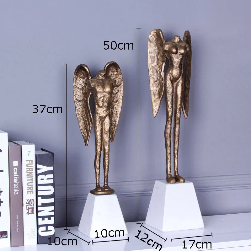 Afralia™ Angel Abstract Figures Sculpture Cast Iron Home Decor Statue Craft