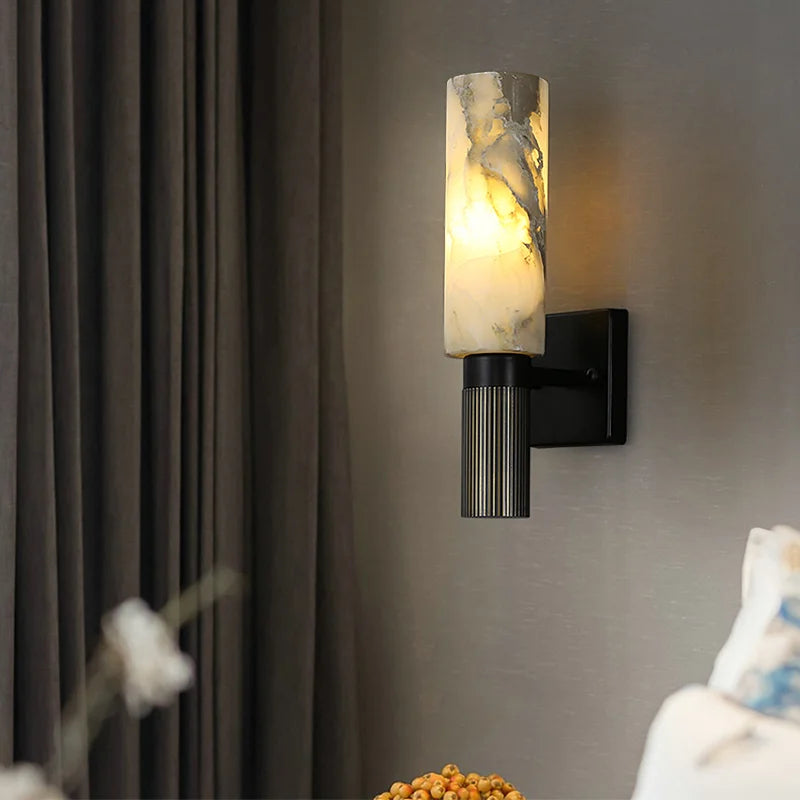 Afralia™ Alabaster Copper Wall Lamp: Luxury Marble Sconce with LED Light Fixture