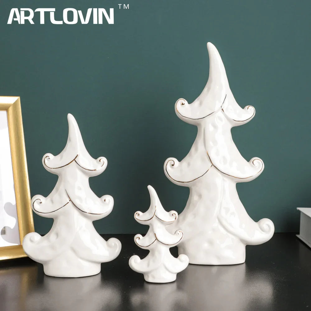 Nordic Ceramic Christmas Tree Figurines by Afralia™