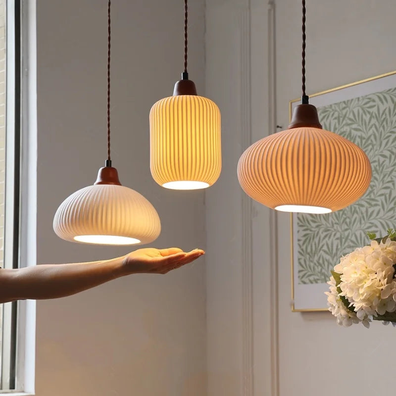 Afralia™ Ceramic Wood LED Pendant Lights - Adjustable Vintage Hanging Lamps