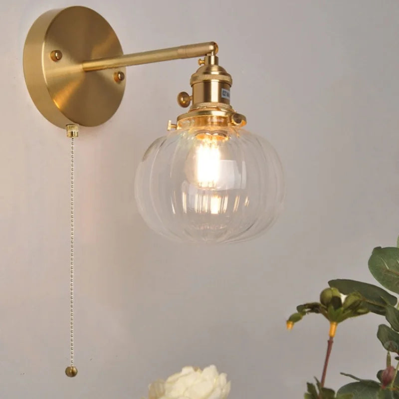 Afralia™ Nordic LED Glass Wall Light Fixture with Pull Chain Switch - Modern Rotating Bedside Lamp