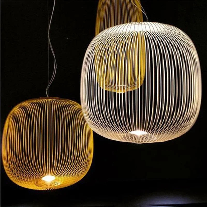 Afralia™ Nordic Foscarini Spokes LED Pendant Chandelier Industrial Bird Cage Hanging Lamp