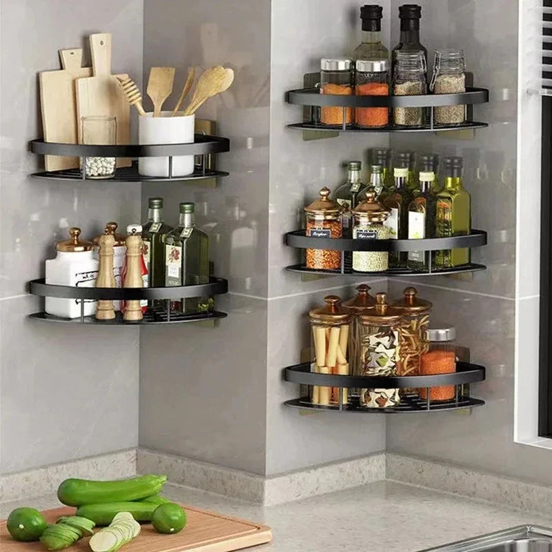 Afralia™ Aluminum Corner Shelf Organizer for Bathroom and Kitchen Storage