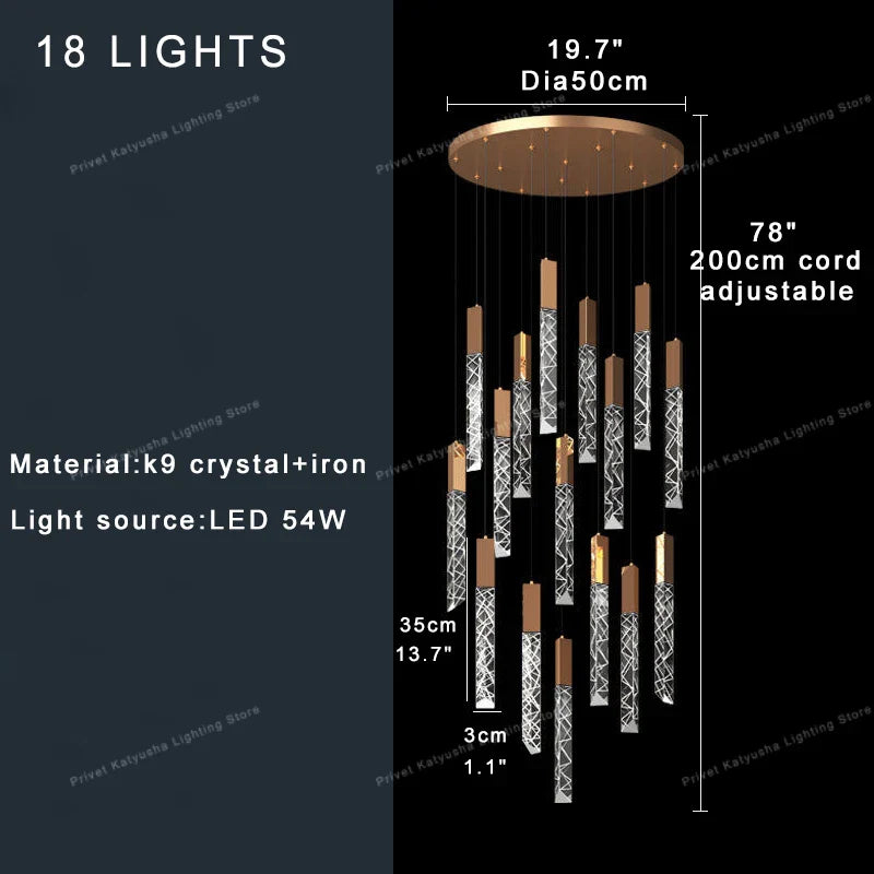 Afralia™ Crystal Circular Staircase Chandelier for Villa Duplex Foyer Decoration
