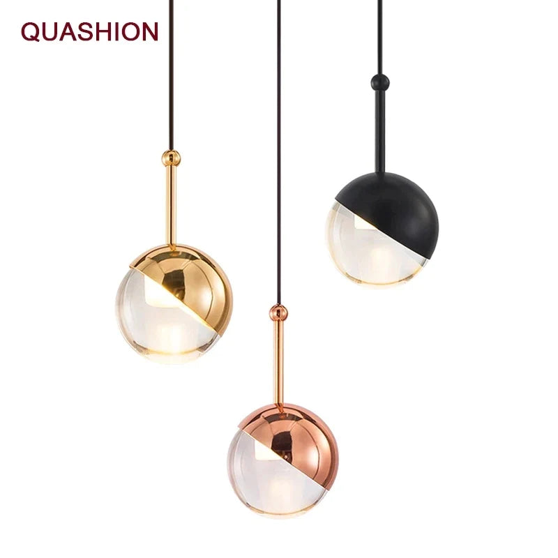 Afralia™ Nordic Rose Gold Crystal Ball Pendant Light for Stylish Living Spaces