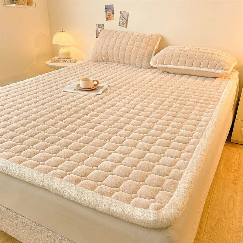 Afralia™ Milk Velvet Printed Mattress Topper: Thick Warm Cartoon Cushion for All Seasons