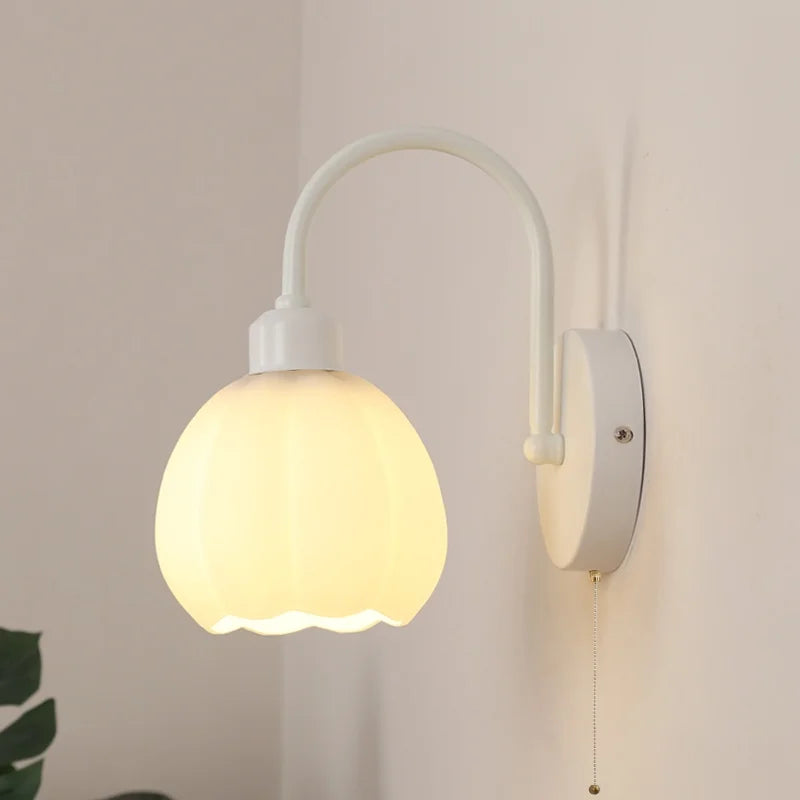 Afralia™ White Glass LED Wall Lights Fixture Modern Simple Design Iron Stair Light