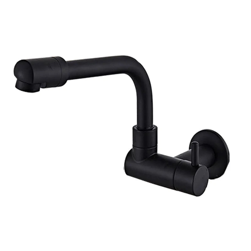 Afralia™ Black Wall-Mounted Kitchen Faucet Single Cold Single Hole Rotation Tap