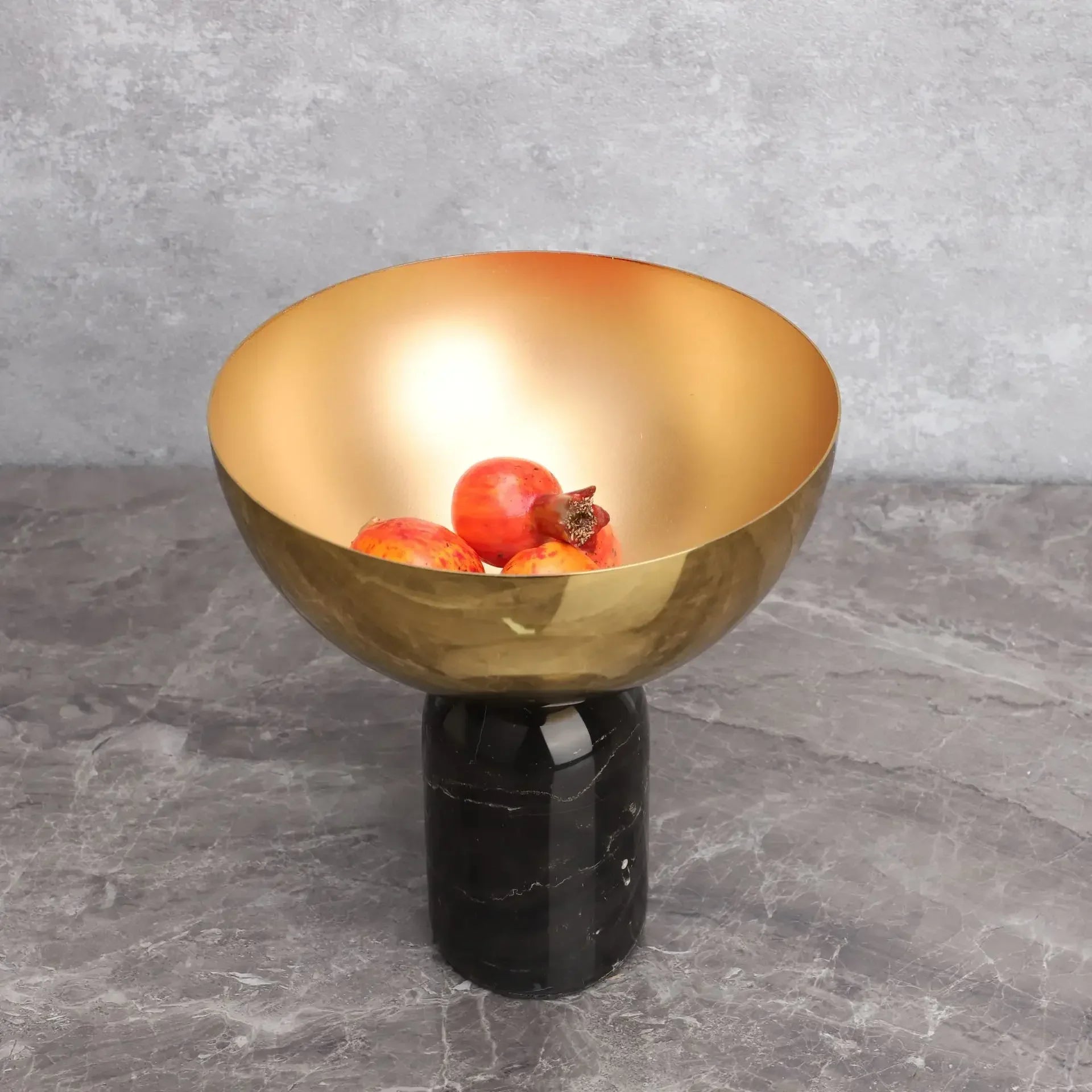 Afralia™ Golden Fruit Bowl Metal Handicraft with Marble Base Storage Container Tray