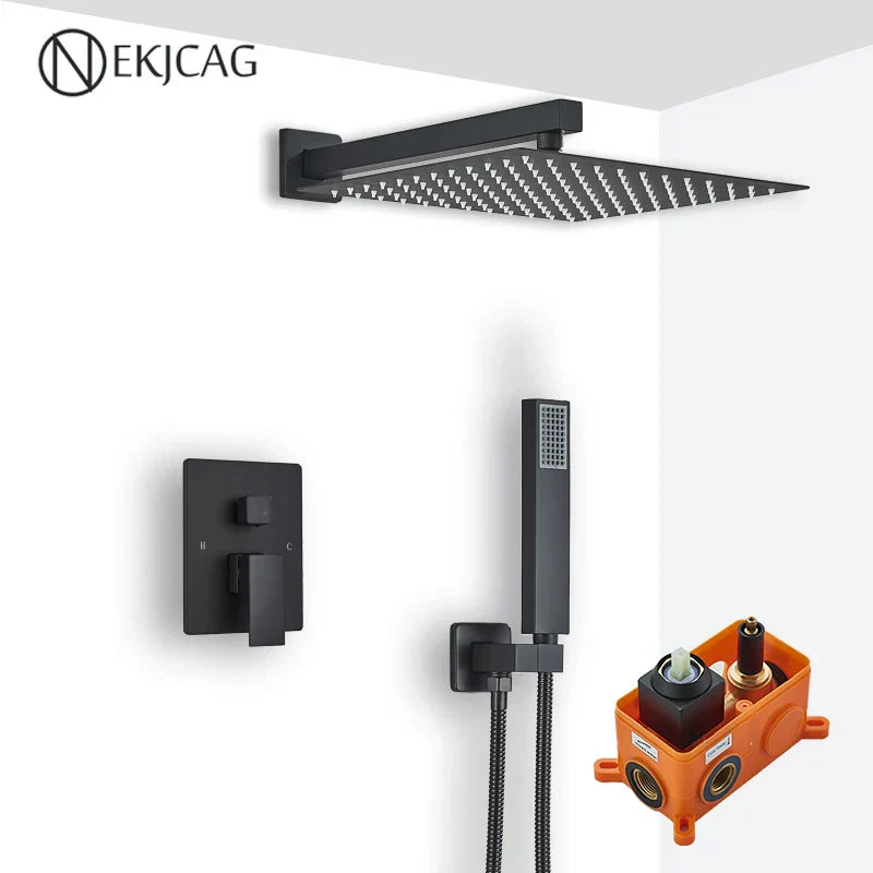 Afralia™ Matte Black Wall Mount Waterfall Shower System with Concealed Faucet