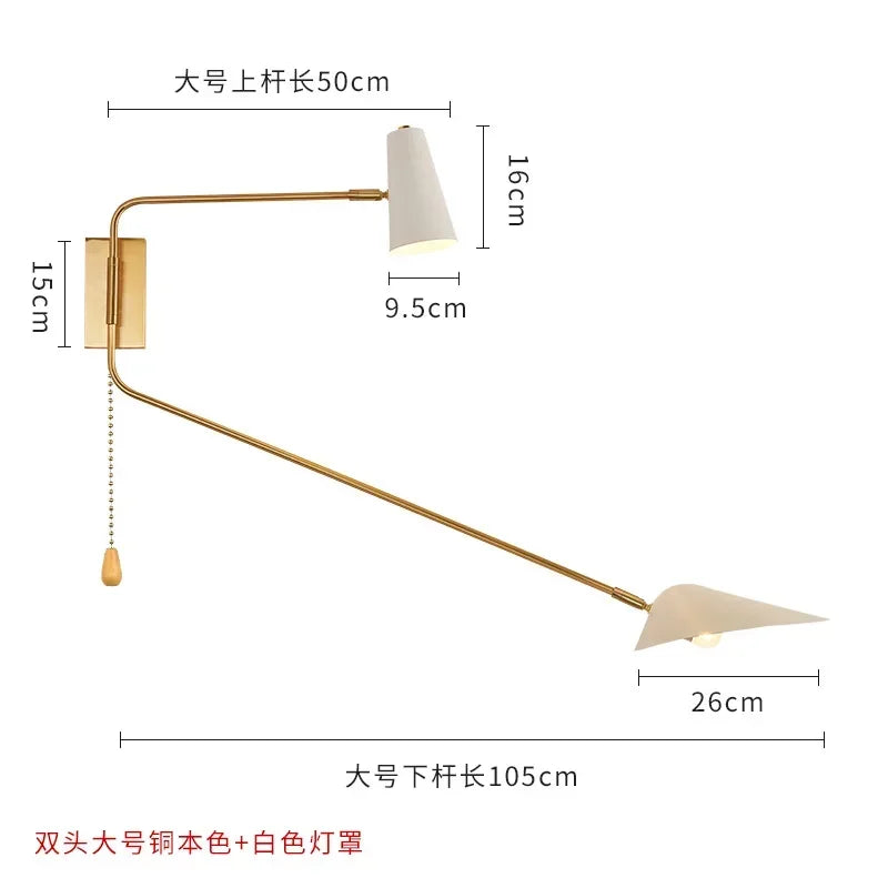 Afralia™ Adjustable Double Head LED Wall Lamp with Pull Switch
