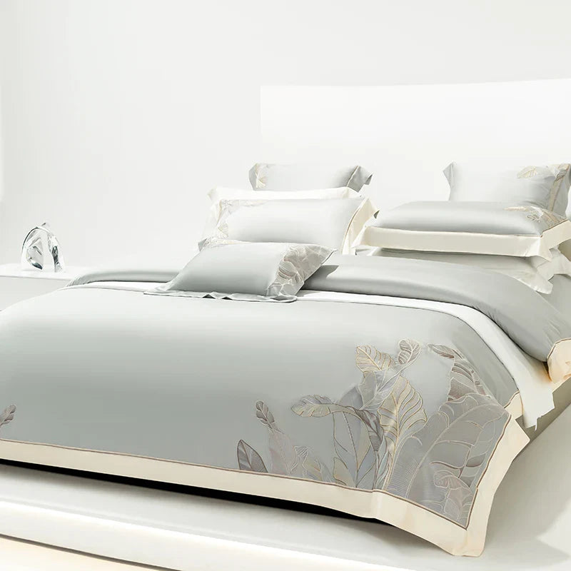 Afralia™ Eucalyptus Lyocell Soft Silky Cool Bedding Set with Leaves Embroidery