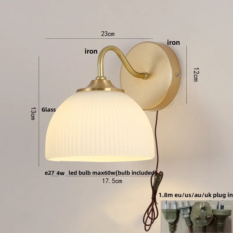 Afralia™ LED Glass Wall Sconce Pull Chain Switch Modern Stair Light Fixtures