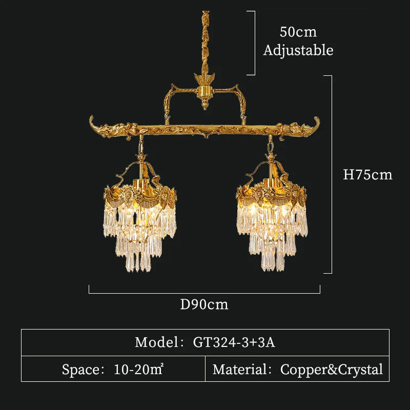 Afralia™ Luxury Brass Chandelier with Crystals for Restaurant, Bedroom, and Foyer