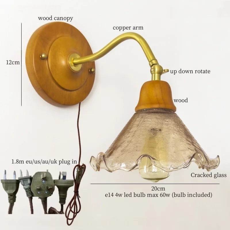 Afralia™ French Vintage Copper Glass LED Wall Sconce for Bedroom Living Room Mirror