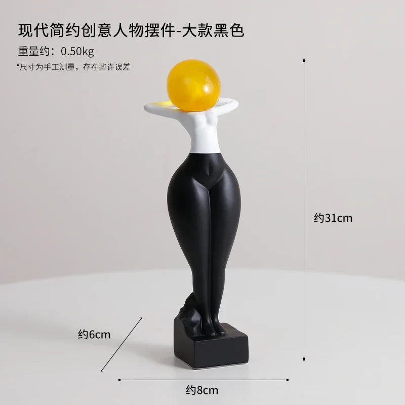 Afralia™ Abstract Art Female Body Decor Figurines Black White Resin Home Decor