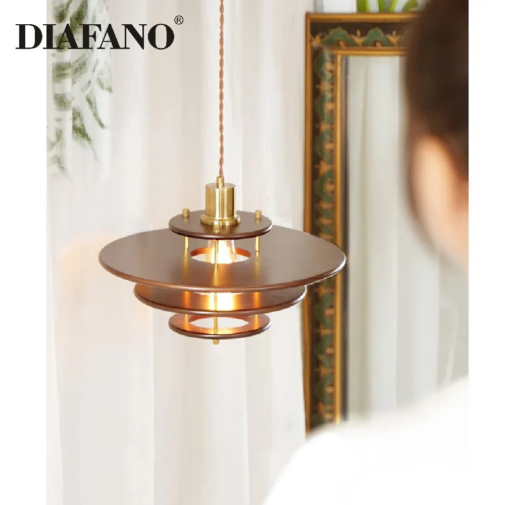 Afralia™ Wooden PH5 Pendant Light Walnut Finish for Living Room & Kitchen