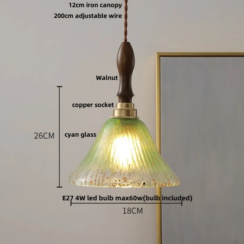 Afralia™ LED Pendant Light: Japan Style White Glass, Copper Socket, Walnut Wood Lamp