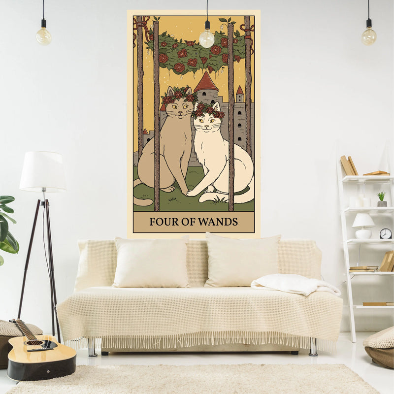 Afralia™ Cat Tapestry Wall Hanging Tarot Black White Psychedelic Love Star Home Decor