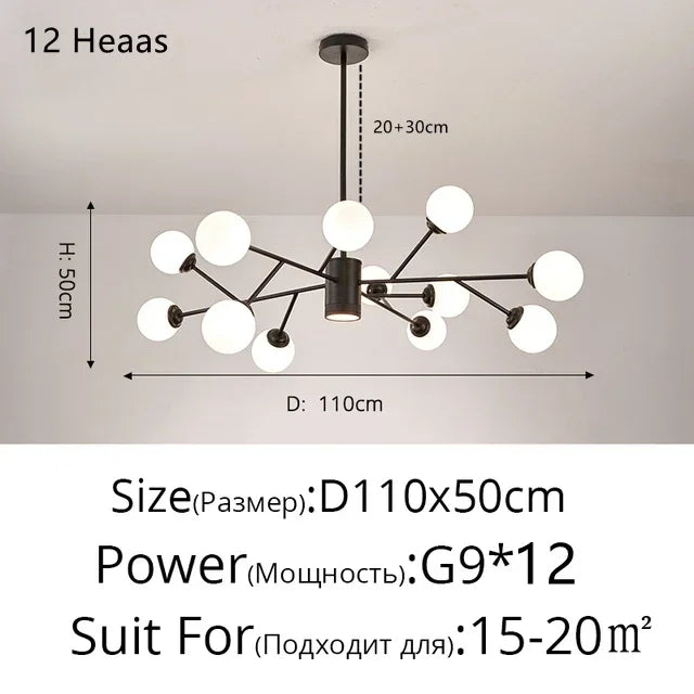 Afralia™ Glass Ball Modern Branch Chandelier - Magic Bean Design for Living Room