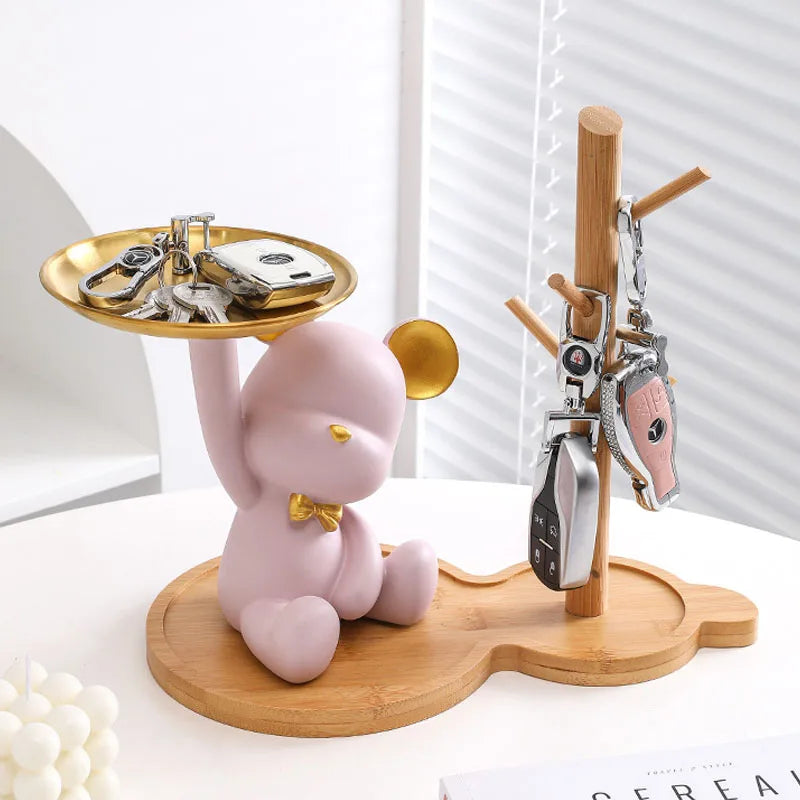 Afralia™ Nordic Bear Resin Tray Figurines for Home Decor and Storage