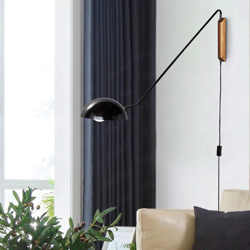 Afralia™ Modern Long Arm Wall Lamp in Black Gold for Living Room, Bedroom, Hotel