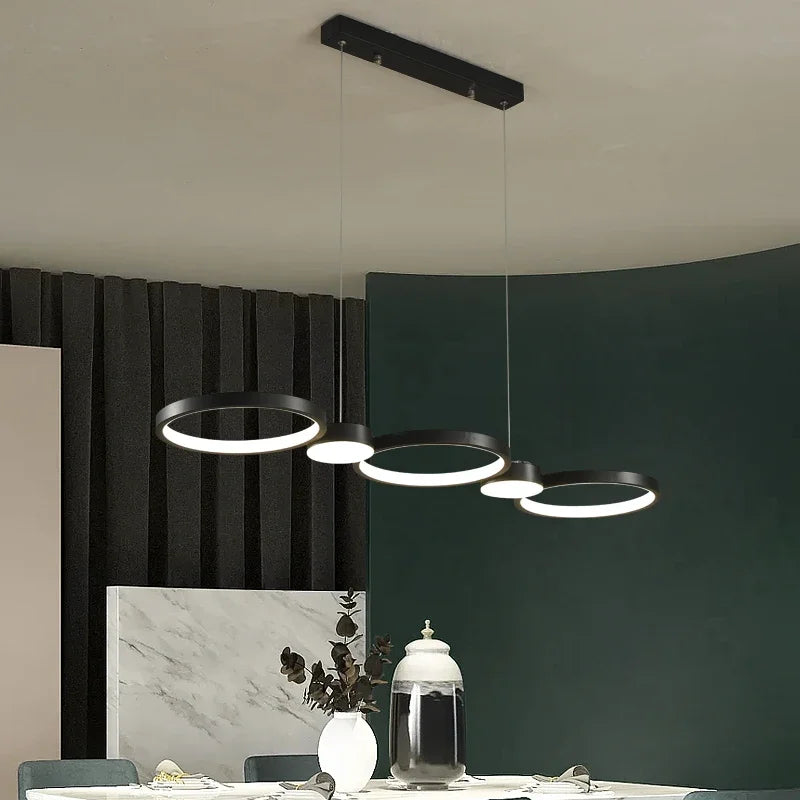 Afralia™ Modern Black Ring LED Chandelier for Living Room, Bedroom, and Dining Room