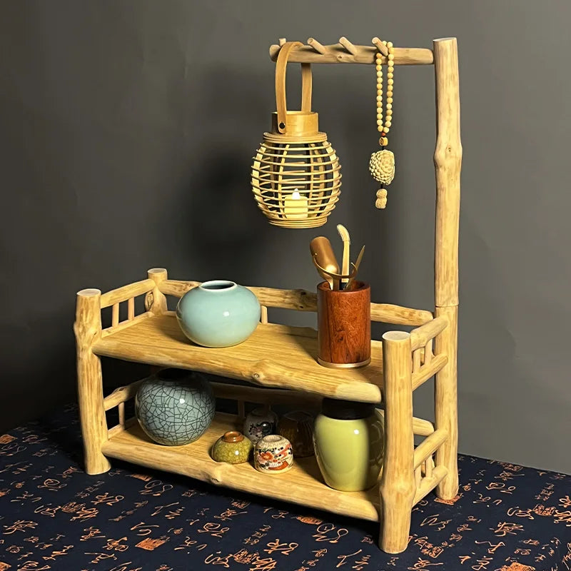 Afralia™ Modern Solid Wood Tea Set Organizer Multi-functional Tea Display Shelf