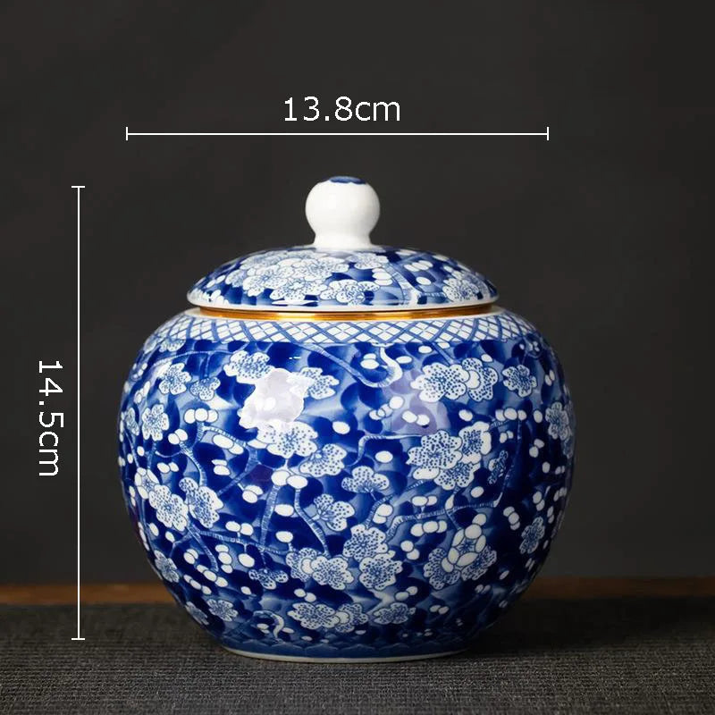 Afralia™ Blue White Porcelain Tea Canister Organizer Box Coffee Container Caddy Jar