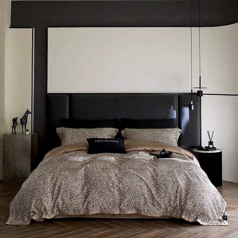 Afralia™ Leopard Luxury Bedding Set: Silky Soft Lyocell Cotton Duvet Cover, Sheet Set, Pillowcases