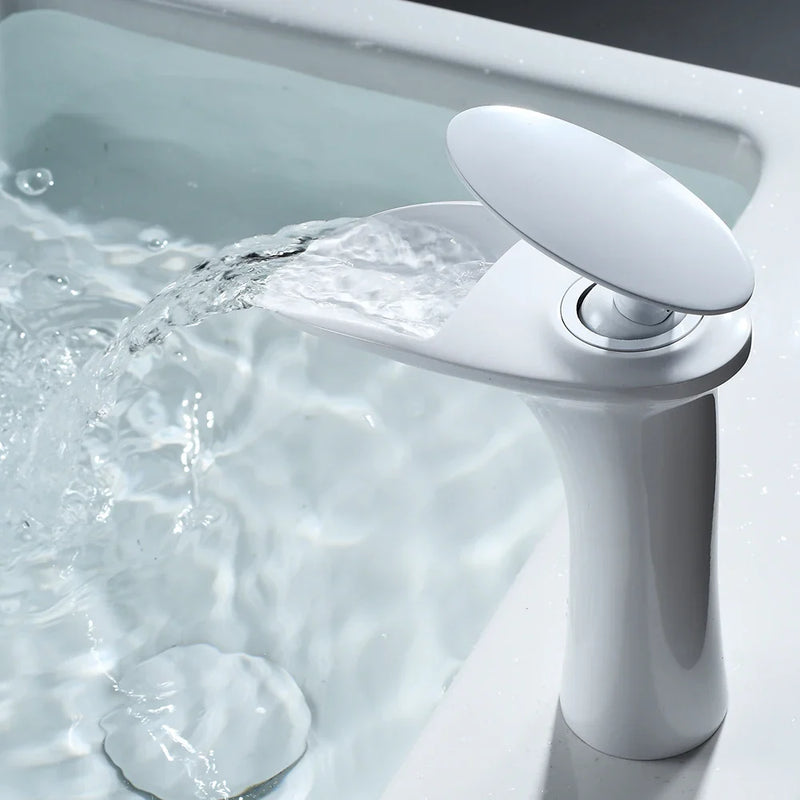 Afralia™ White Waterfall Bathroom Faucet - Single Handle Basin Mixer Tap - Brass Sink Faucet