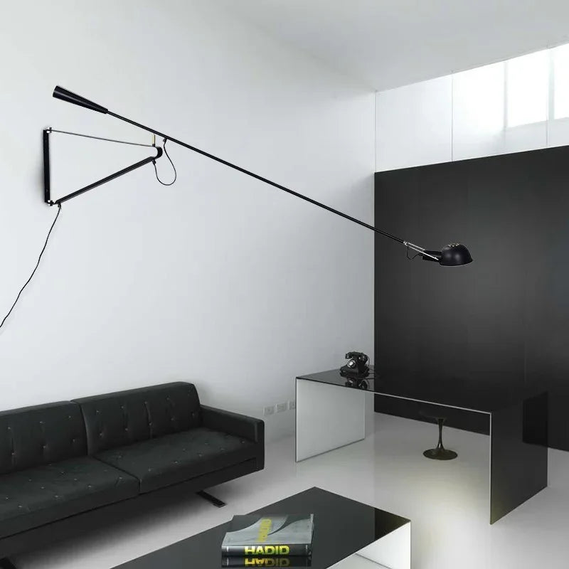 Afralia™ Dimmable LED Wall Lamp, Rotating Long Pole, Swinging Black and White Industrial Design