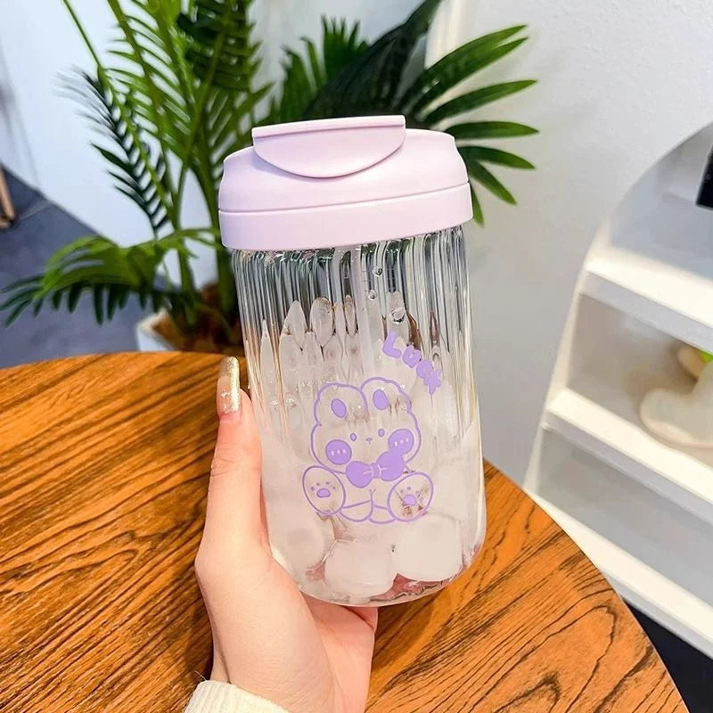 Afralia™ Pink Glass Cup 500ml with Straw - Kitchen & Tea Drinkware