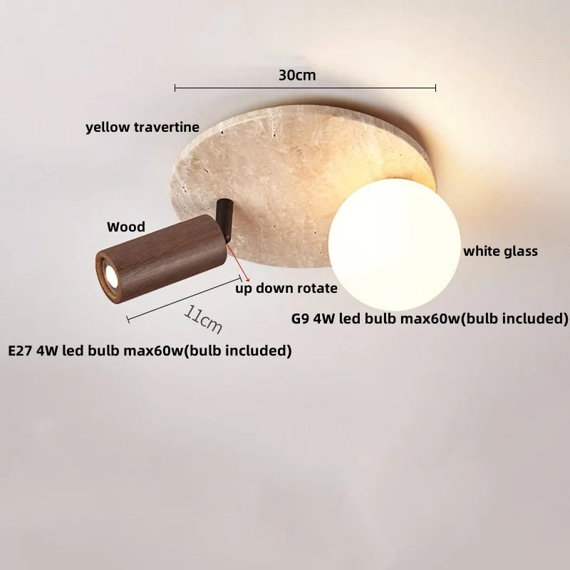 Afralia™ Rotatable LED Ceiling Lamp Glass Yellow Travertine Wood Modern PlafondLamp