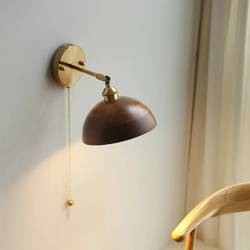 Afralia™ LED Walnut Wood Wall Sconce with Pull Chain Switch