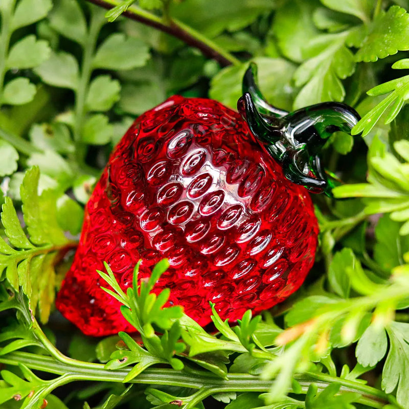 Afralia™ Glass Red Strawberry Figurine Crystal Fruit Miniature Ornament Decor