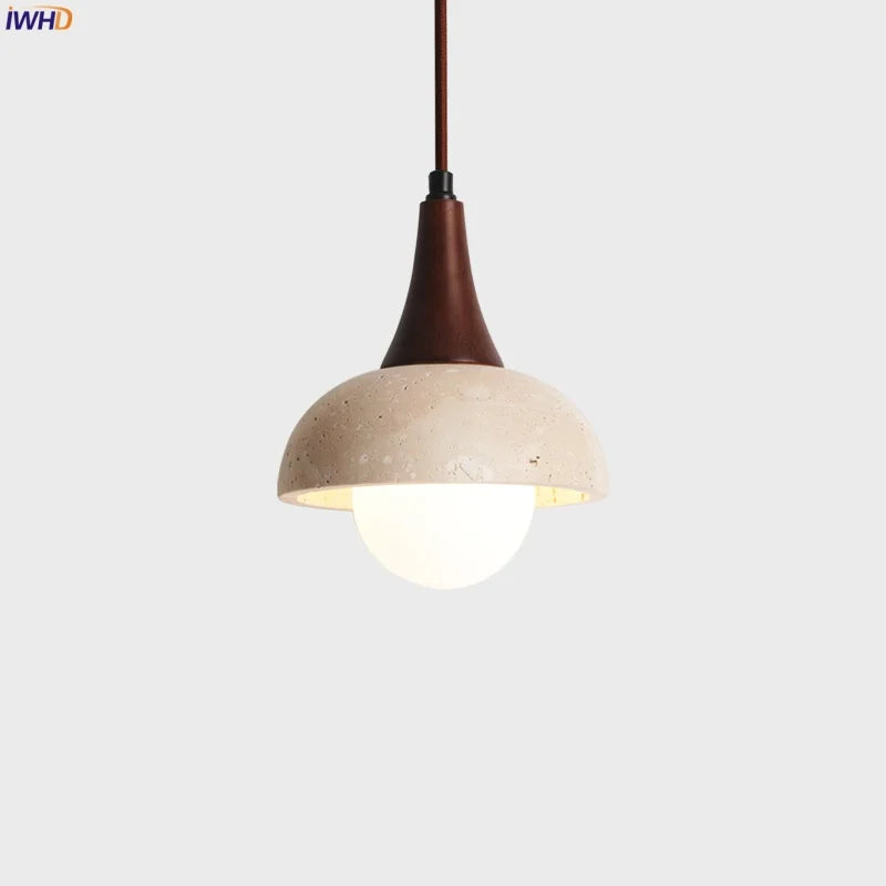 Afralia™ Stone LED Pendant Lamp: Yellow Travertine Mid Century Modern Hanging Lighting