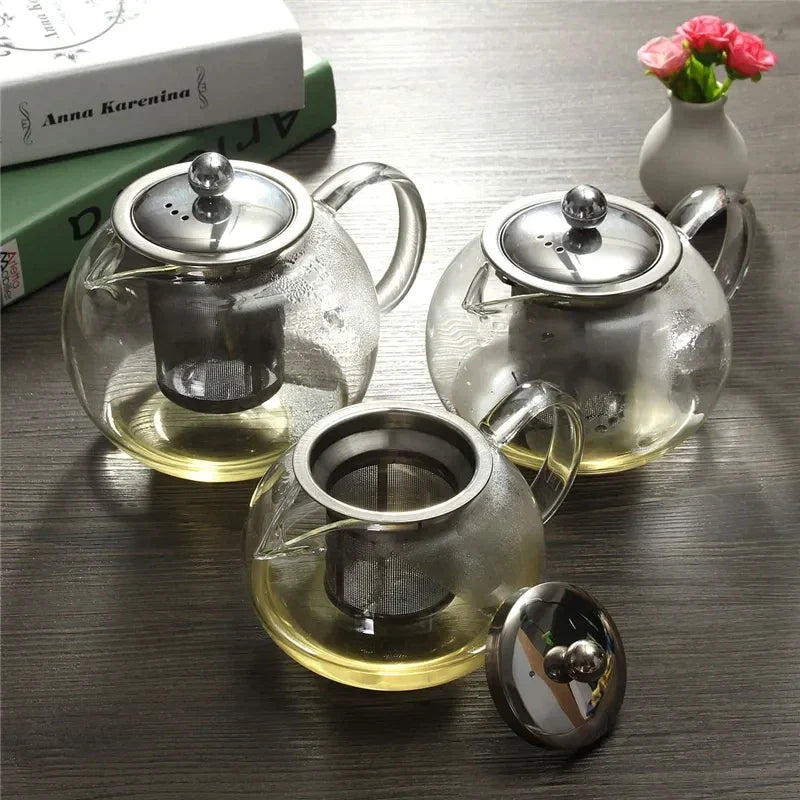 Afralia™ Glass Teapot with Stainless Steel Infuser, Clear Borosilicate, Heat Resistant, Flower Tea Pot