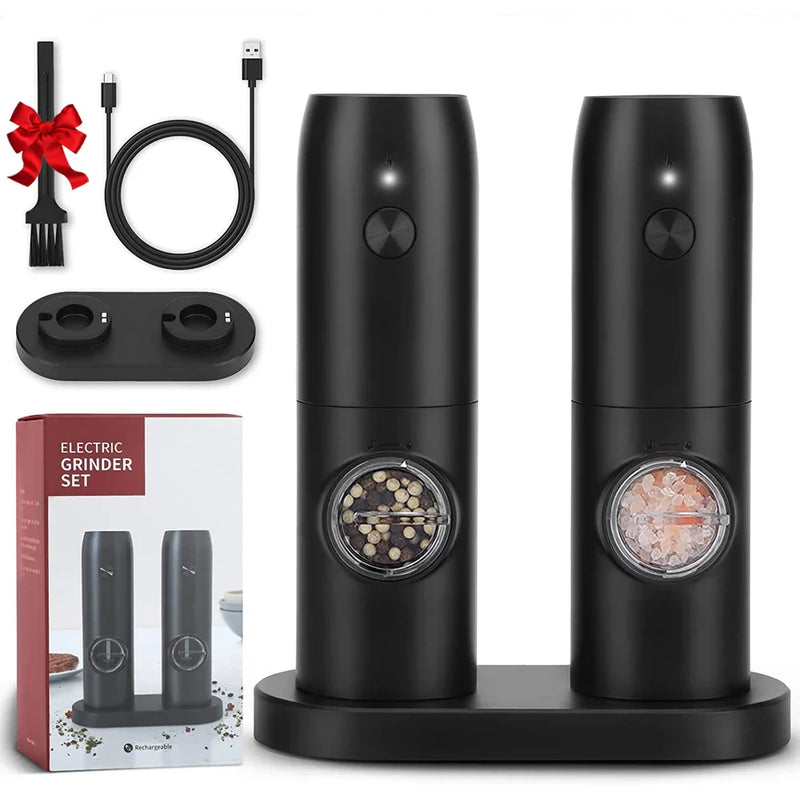 Afralia™ Electric Salt Pepper Grinder Set USB Rechargeable Adjustable Coarseness LED Light