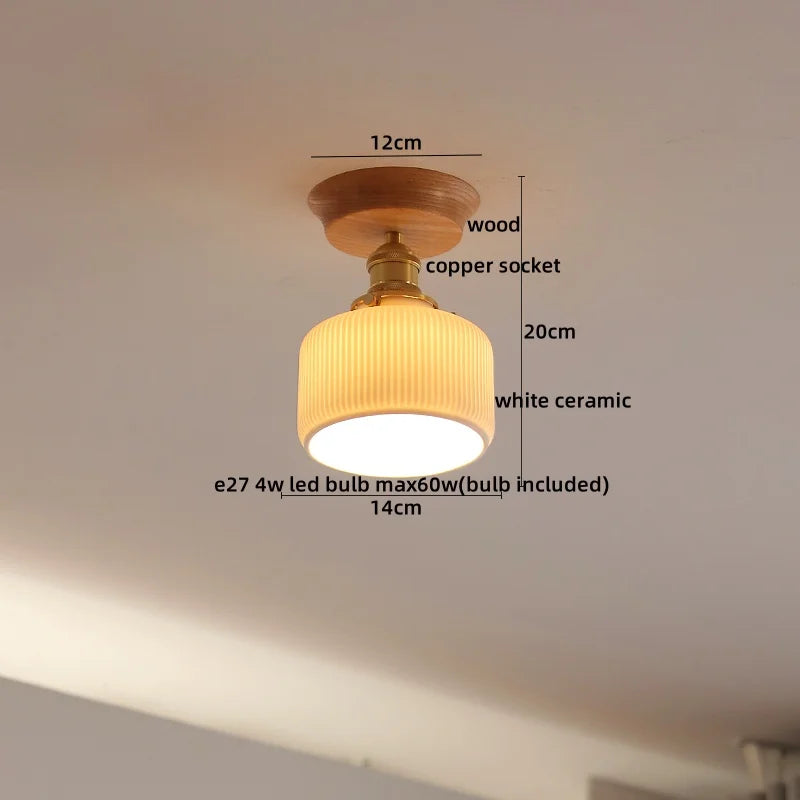 Afralia™ White Ceramic LED Ceiling Light with Wood Canopy for Kitchen and Living Room