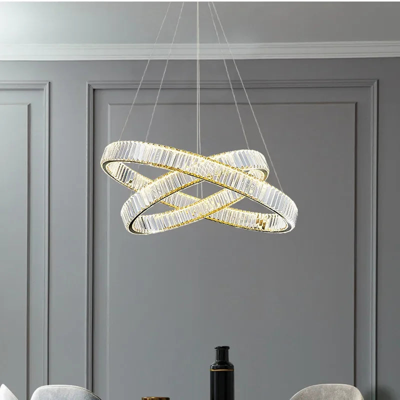 Afralia™ Crystal LED Chandelier: Modern Steel Pendant Lighting for Luxurious Foyer Decor
