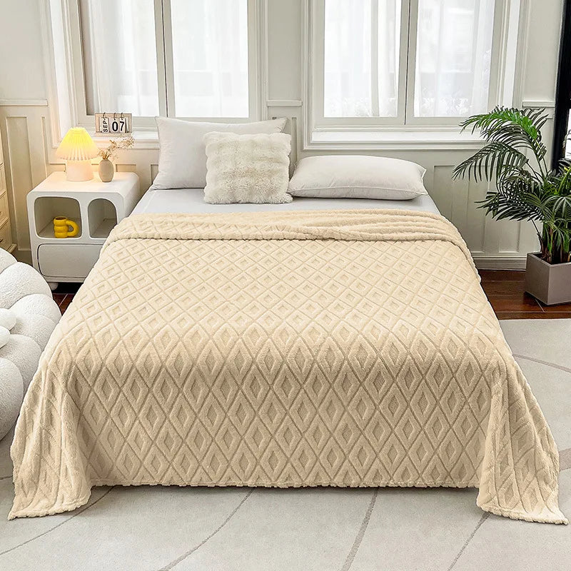 Afralia™ Diamond Jacquard Coral Fleece Blanket for All Seasons