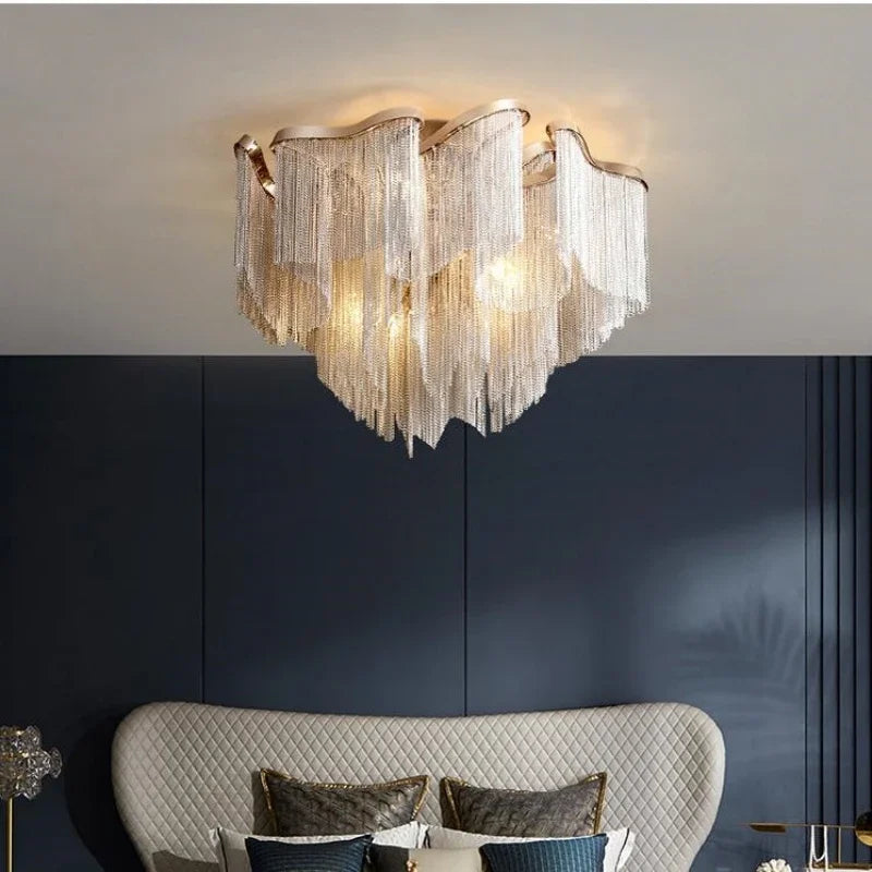Afralia™ Modern Tassels Chain Chandelier Light for Living Room Bedroom Kitchen Villa