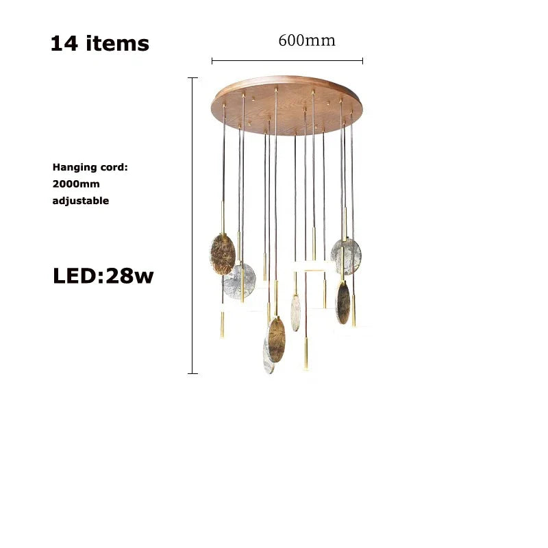 Afralia™ Marble Matches Wood LED Ceiling Chandelier Pendant Light for Living Room